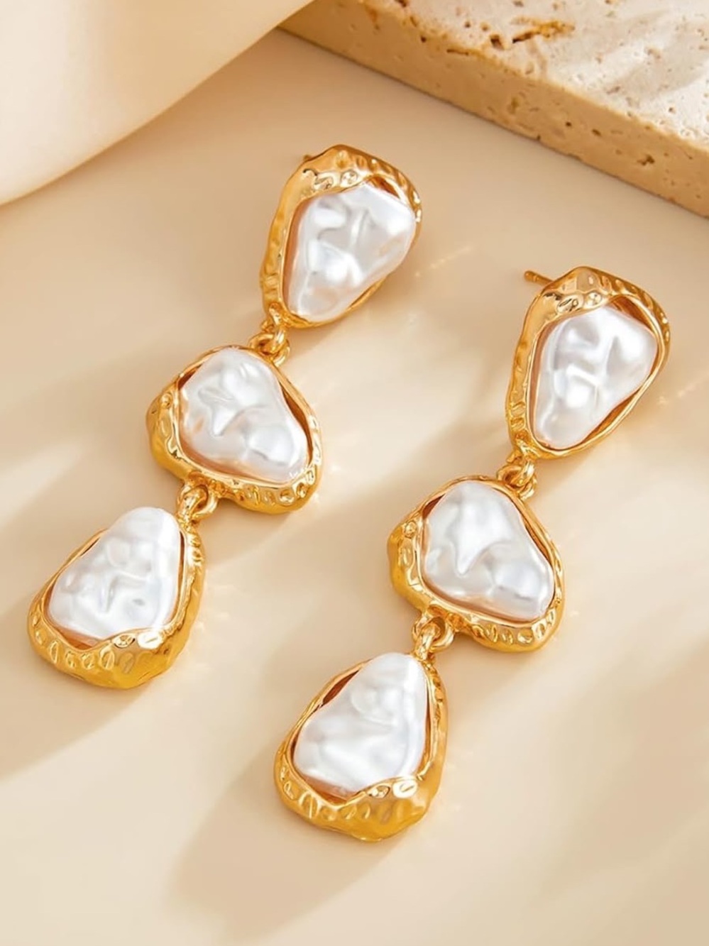 Anthropologie Gold-Tone Earrings with White Baroque Pearls